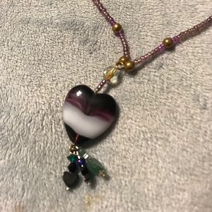 Handmade Amethyst Bead Heart Necklace